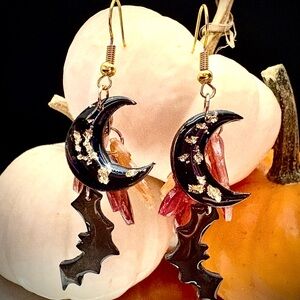 Black and Gold Crescent Moon Earrings